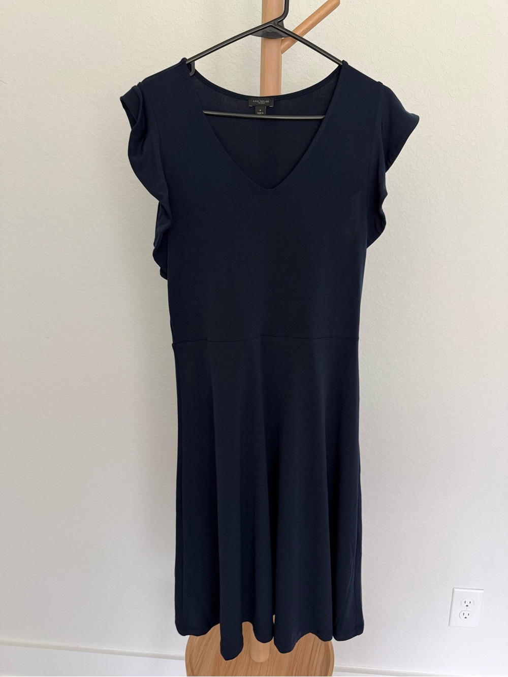 Ann Taylor Navy V-Neck Midi Dress with Flutter Sleeves
